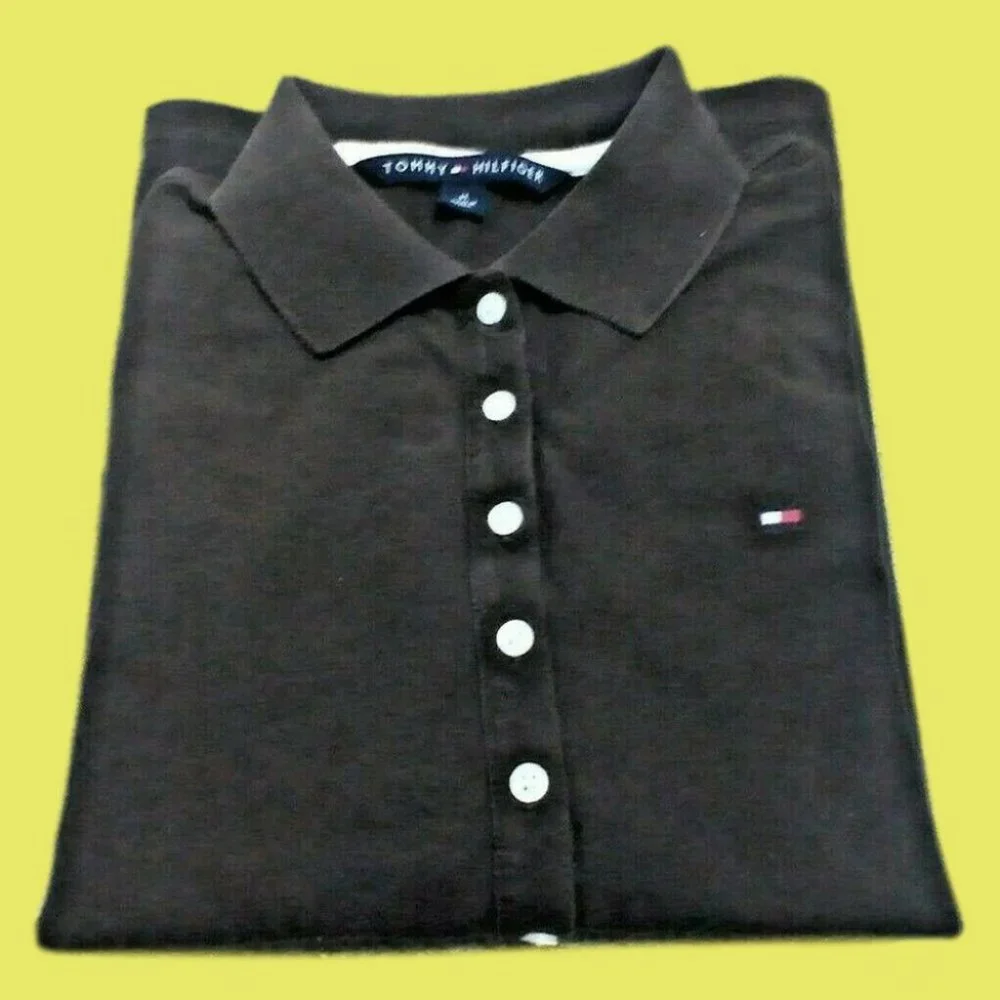 Tommy Hilfiger Unisex Collar Shirt Long Sleeve Top Button Taper Cut Brown Size M - Picture 3 of 16